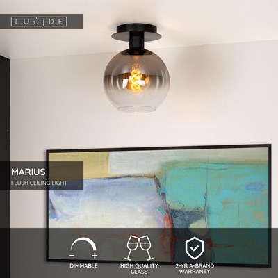 Lucide MARIUS - Flush ceiling light - 1xE27 - Black